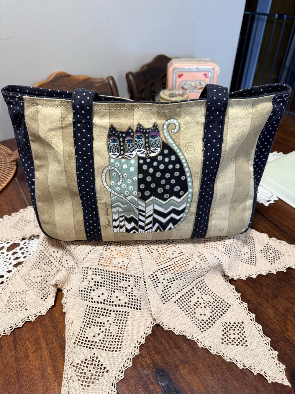 Laurel Burch Spotted Cat Canvas Tote